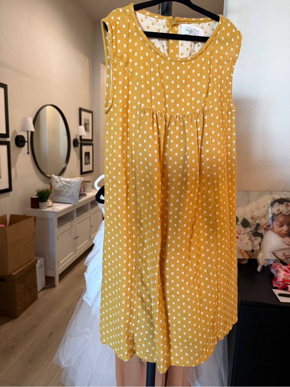 Koala Kids Mustard Yellow Dot Sleeveless Dress for Girls